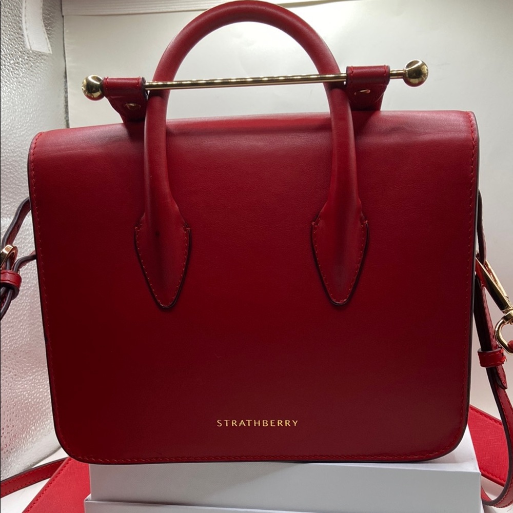 Strathberry Red Shoulder Bag with Structured Design